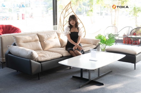 Sofa da nỉ J08 phối màu ghi kem