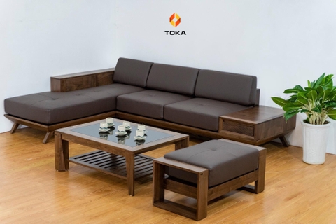 Bộ sofa góc gỗ sồi chân thẳng GS010
