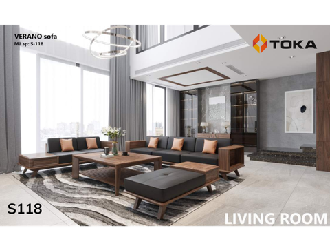 Bộ Sofa FABICO S-118 gỗ óc chó cao cấp