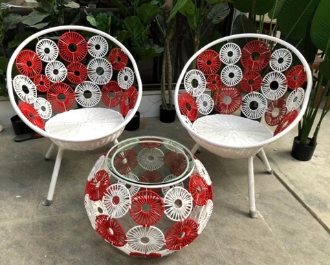 Bộ bàn ghế mây nhựa hoa mai