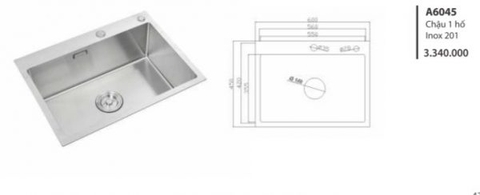 Chậu 1 hố inox 201 A6045