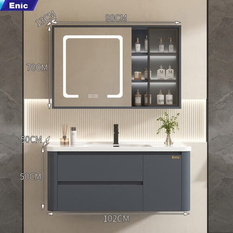 Bộ tủ gương lavabo phòng tắm cao cấp Enic BT11 – Mẫu Xám 80cm – 100cm