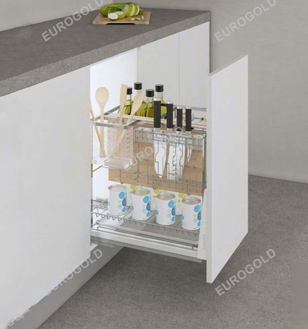 Giá dao thớt nan dẹt inox mờ cao cấp ray giảm chấn EUROGOLD EP20