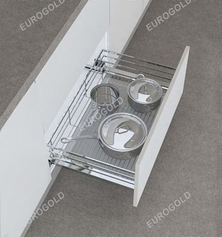 Giá xoong nồi inox mờ nan dẹt gắn cánh âm tủ EUROGOLD EP60B