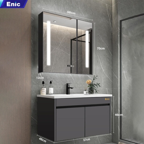 Bộ tủ gương lavabo phòng tắm cao cấp Enic ST01 – Mẫu Inox 60cm – 100cm