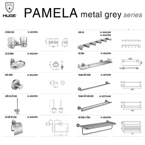 Bộ phụ kiện Pamela metal grey