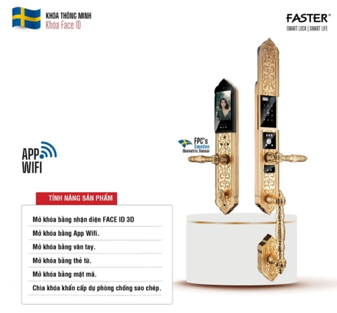 KHÓA CỬA ĐẠI SẢNH FASTER FS009 24K BRASS