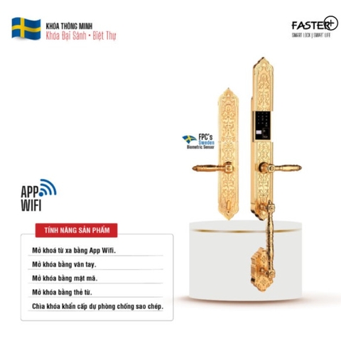 Khóa cửa đại sảnh Faster FS 009-24K | Mạ vàng 24K