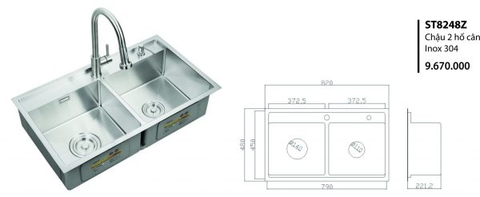 Chậu 2 hố cân inox 304 ST8248Z
