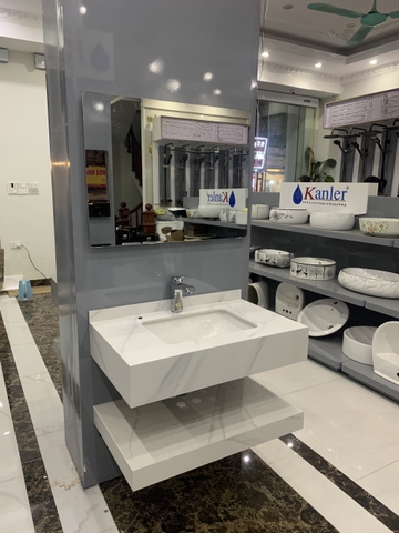 (Nhận KT theo yêu cầu) Bàn Đá 2 Tầng Chống Xước Màu Trắng M02