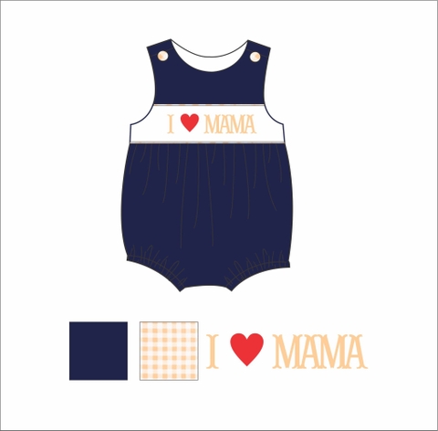 Boy smocked bubble with I LOVE MAMA  smocked name R35