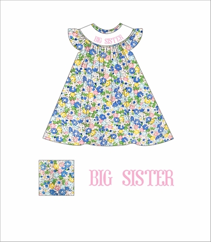 Floral bishop dress with smocked name JESUS LOVE ME R47