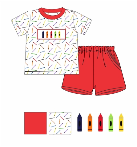 Boy smocked set with hand smocked crayon for back to shool  R52