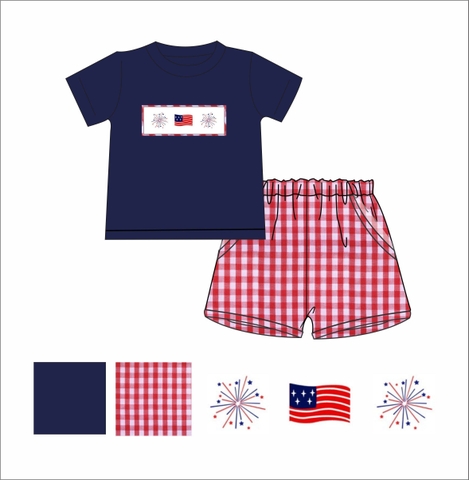 Boy smocked set for 4th of July R54