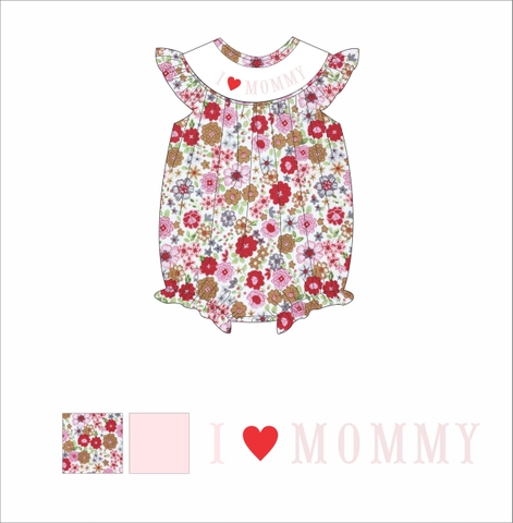 Red floral girl smocked romper W024