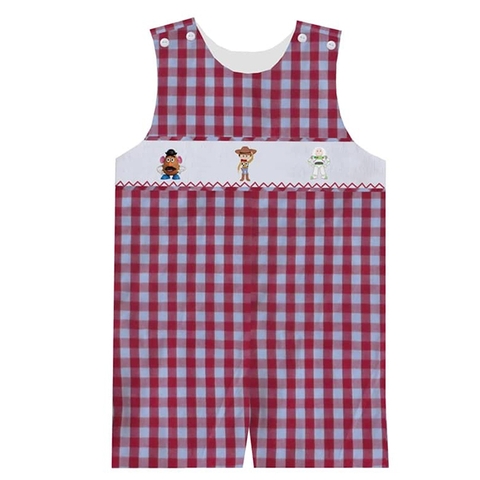 Boy red gingham smocked shortalls W022