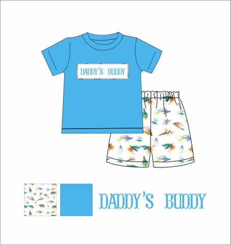 Boy short set with Daddy 's Buddy smocked name W027