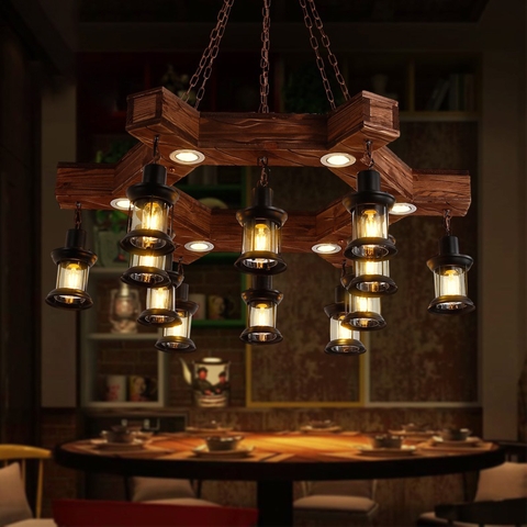 Đèn chùm thả gỗ RUSTIC mẫu mới hiện đại RTC-70