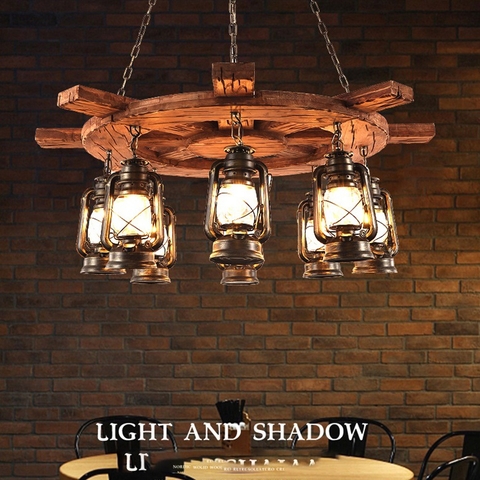 Đèn chùm gỗ thả kết hợp chao đèn dầu mẫu mới hiện đại