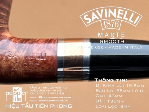 Savinelli Marte Model - Smooth - Shape 626 - Made in Italy