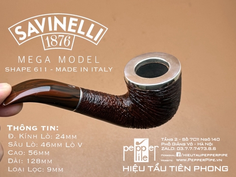 Savinelli Mega Model - Silver Cap - Shape 611 - Made in Italy
