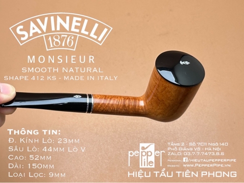 Savinelli Monsieur Model - Smooth Natural - Shape 412 KS - Made in Italy