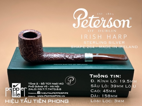 Peterson Irish Harp Model - Sterling Silver - Shape 264 - Made in Ireland