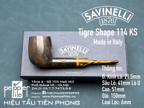 Savinelli - Tigre Model - Smooth Dark Brown - Shape 114 KS - Made in Italy