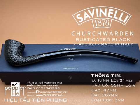 Savinelli Churchwarden Model - Rusticated Black - Shape 921 - Made in Italy