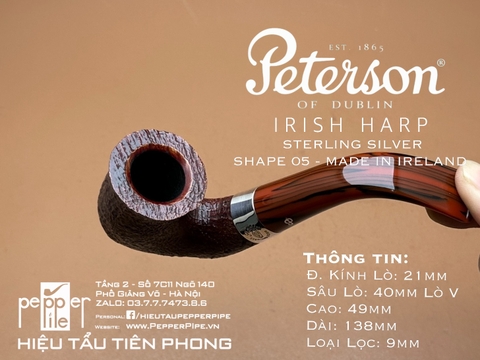 Peterson Irish Harp Model - Sterling Silver - Shape 05 - Made in Ireland