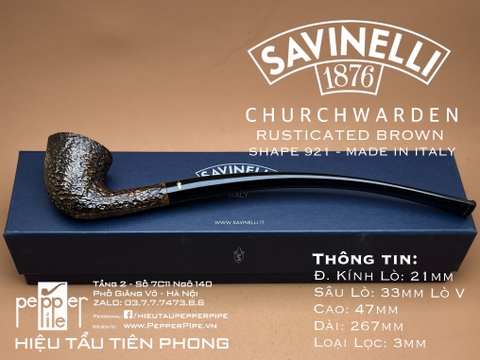 Savinelli Churchwarden Model - Rusticated Brown - Shape 921 - Made in Italy
