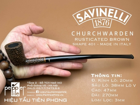 Savinelli Churchwarden Model - Rusticated Brown - Shape 401 - Made in Italy