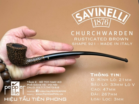 Savinelli Churchwarden Model - Rusticated Brown - Shape 921 - Made in Italy