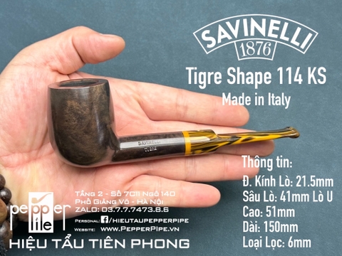 Savinelli - Tigre Model - Smooth Dark Brown - Shape 114 KS - Made in Italy