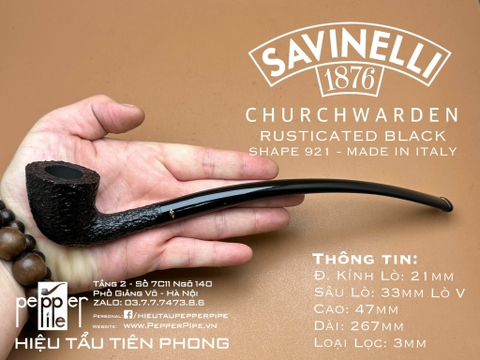 Savinelli Churchwarden Model - Rusticated Black - Shape 921 - Made in Italy