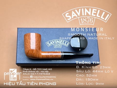 Savinelli Monsieur Model - Smooth Natural - Shape 412 KS - Made in Italy