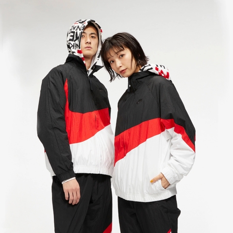 Áo Khoác Gió Unisex Cho Nam Nữ Nike Sportswear Big Swoosh Woven Jacket - Đen/Trắng