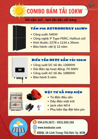 [10KW] COMBO ĐIỆN MẶT TRỜI HOÀ LƯỚI BÁM TẢI 10KW