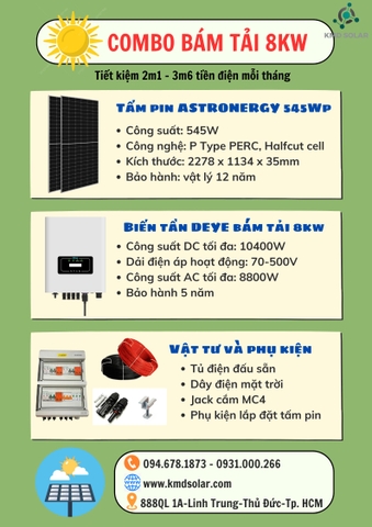 [8KW] COMBO ĐIỆN MẶT TRỜI HOÀ LƯỚI BÁM TẢI 8KW