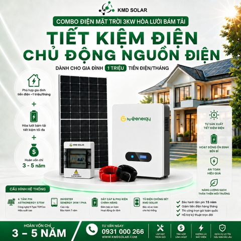 [3KW] HỆ THỐNG ĐIỆN MẶT TRỜI 3KW HÒA LƯỚI BÁM TẢI TRỌN GÓI