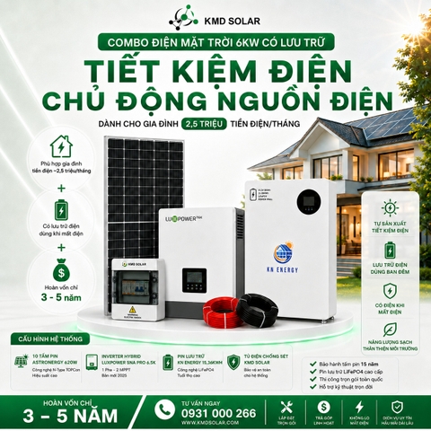 [6KW] COMBO ĐIỆN MẶT TRỜI 6KW HYBRID CAO CẤP - GIA ĐÌNH 2TR5 TIỀN ĐIỆN