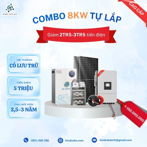 COMBO 8KW TỰ LẮP CÓ LƯU TRỮ - GIẢM 2TR5 - 3TR5 TIỀN ĐIỆN MỖI THÁNG