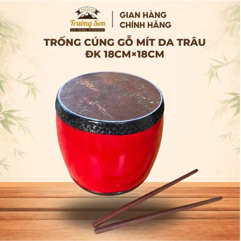 Trống Đế 18×18cm Tang Ghép Gỗ Mít Sơn Đỏ – Mặt Da Trâu