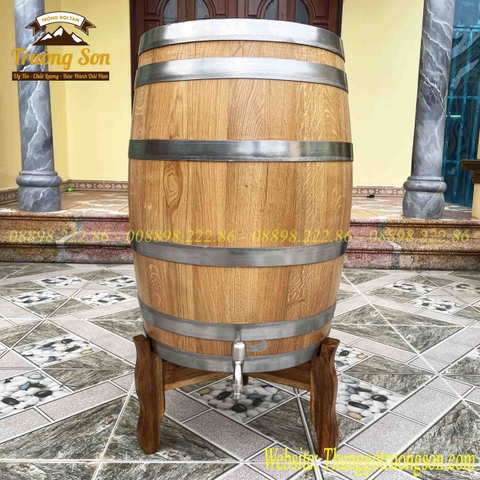 Thùng gỗ sồi 100 lít dáng đứng vòi inox