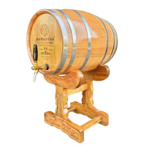 Thùng gỗ sồi 100 lít chân trạm khắc