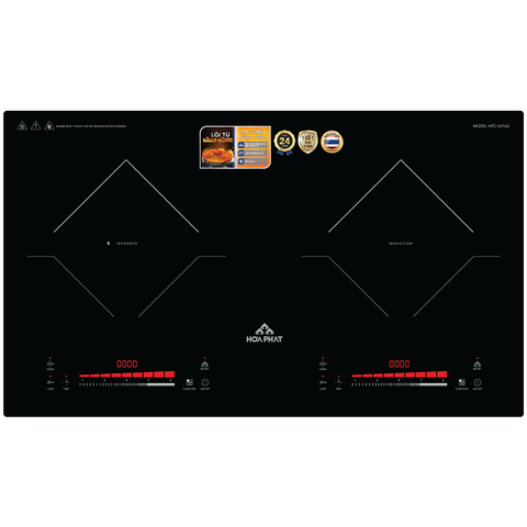 Bếp đôi điện từ kết hợp hồng ngoại đèn LED hiển thị công suất/nhiệt độ/thời gian
