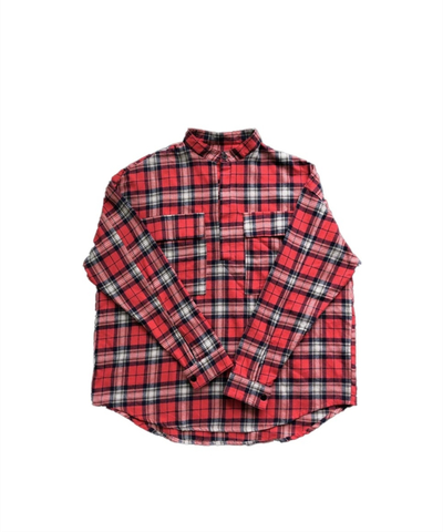 FOG SIXTH COLLECTION FLANNEL HENLEY LONG SLEEVE PULLOVER IN RED
