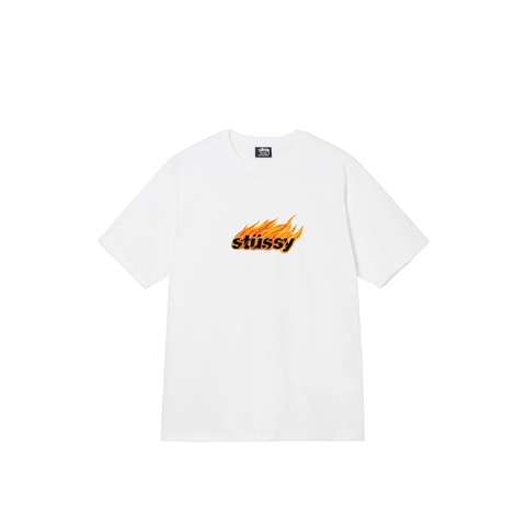 STUSSY FLAMES LOGO TEE WHITE