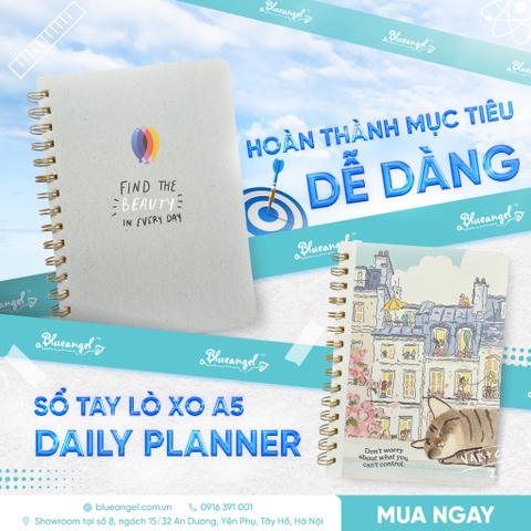 DỄ DÀNG HOÀN THÀNH MỤC TIÊU VỚI SỔ TAY LÒ XO A5 DAILY PLANNER BLUEANGEL