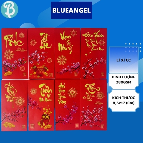 Bao lì xì Tết truyền thống giấy dày cán màng cao cấp, Set bao lì xì Tết 2026, 8 mẫu set 6c - Blueangel